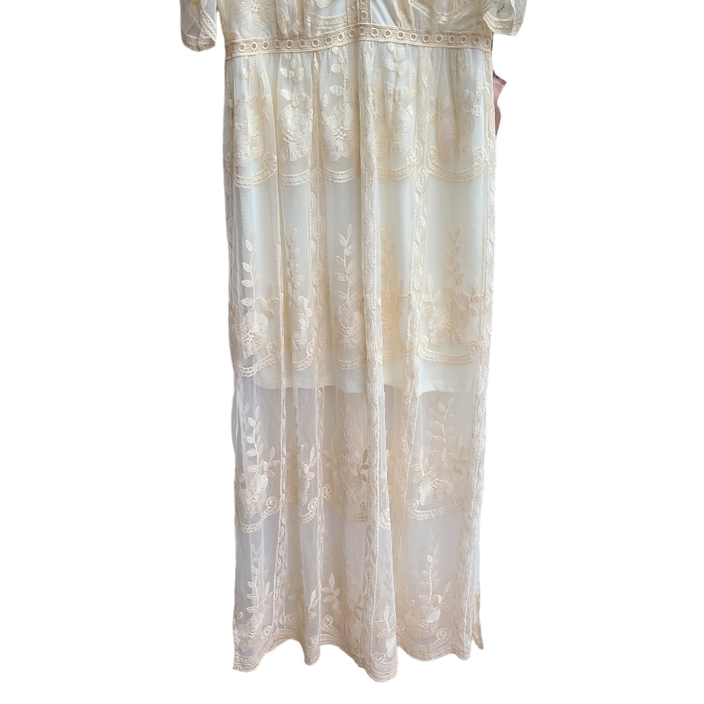 Haute Monde Sheer Embroidered Lace Maxi Dress, Boho Festival, Size Medium - Picture 4 of 11